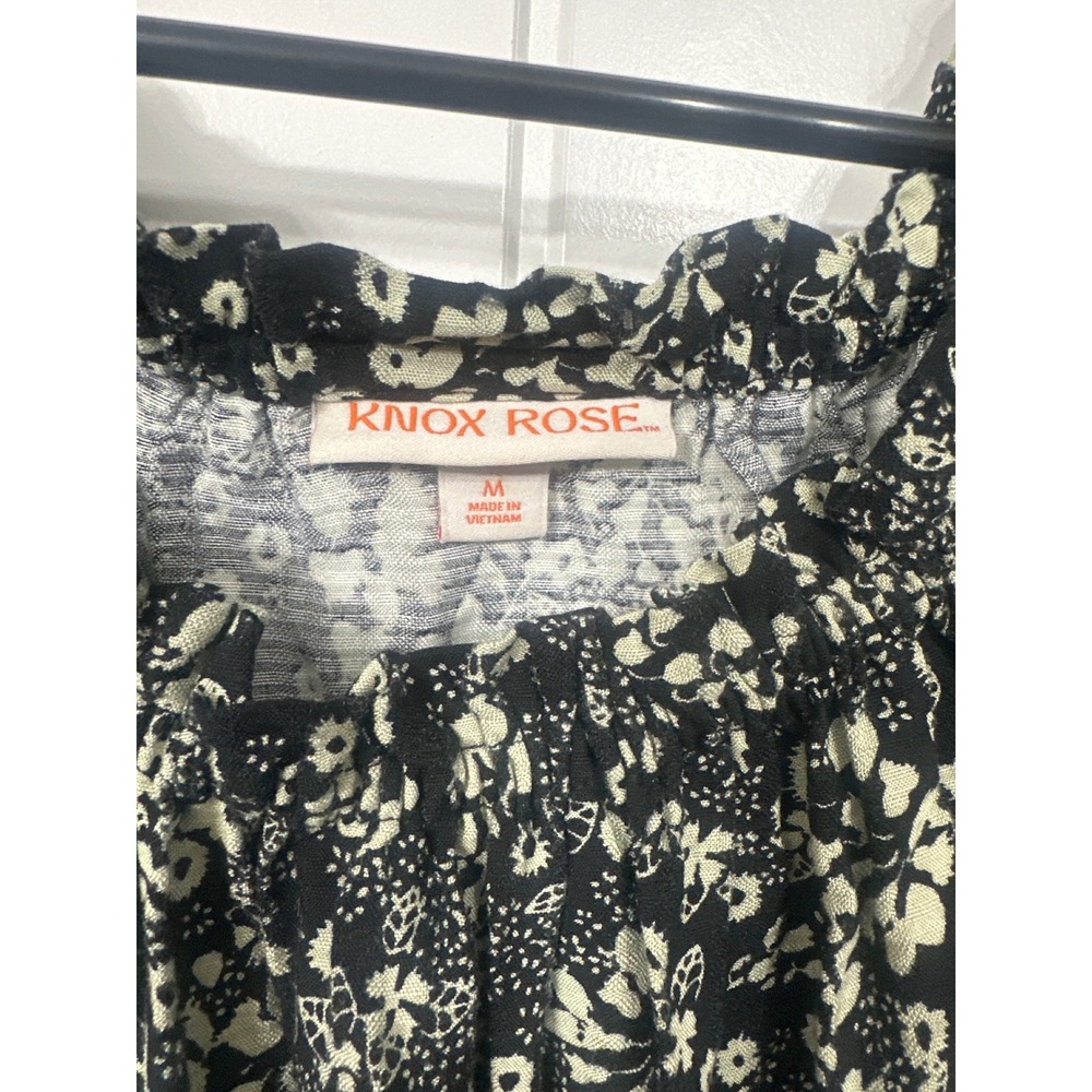 Knox Rose Black Green Floral Smocked Waist Midi Dress Womens Medium Boho Ruffle - Picture 5 of 12